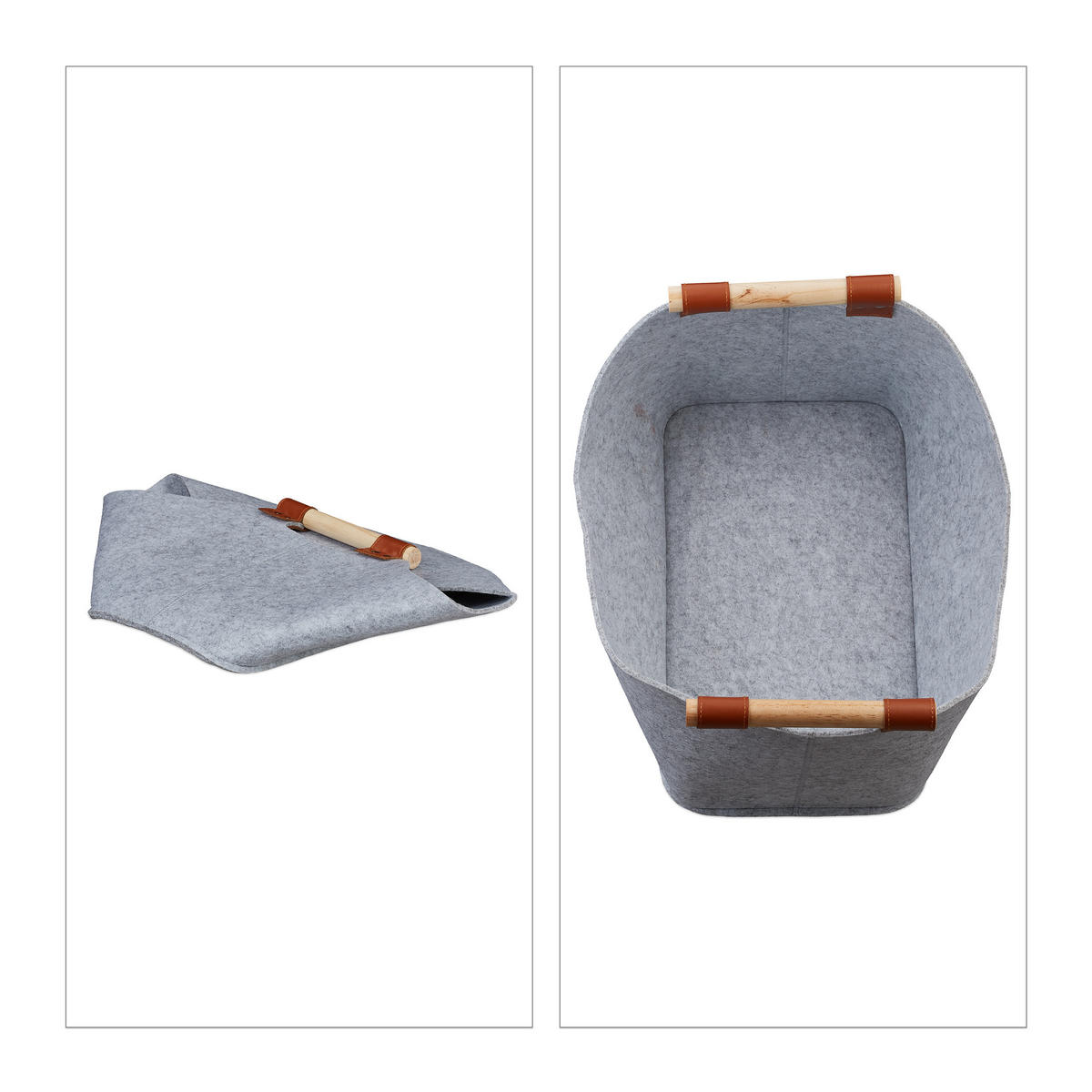 PLSTENÁ taška - sivá, drevo/textil (40/27/22cm) - Relaxdays