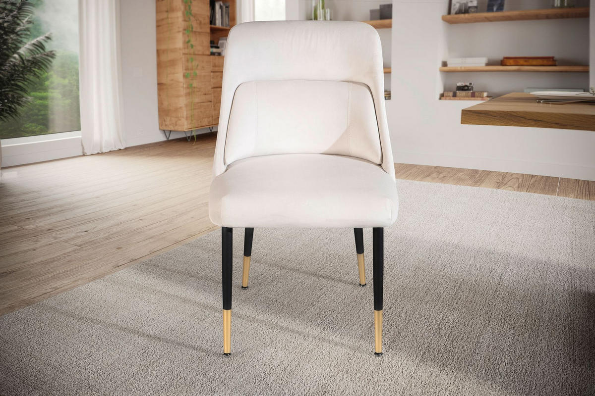 ESSZIMMERSTUHL Samtbezug mit integriertem Rückenkissen und Metallgestell Schalenform Modern gepolstert, Beige 49x56x85 cm - Beige/Schwarz, Textil/Metall (49/85/56cm) - KADIMA DESIGN
