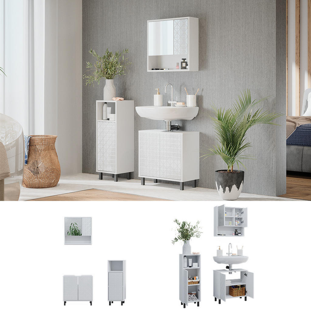 Thumbnail - Vicco Badmöbel-Set, Weiß, Weiß, Holzwerkstoff, 10 Fächer, nicht einzeln stellbar,Rechteckig, 56x57x28 cm, Badezimmer, Ba...