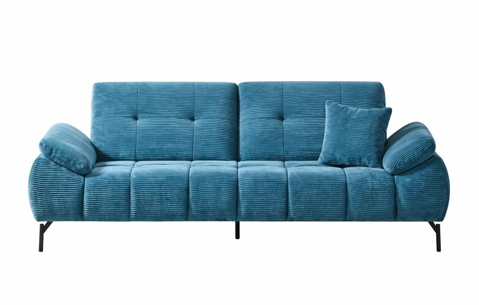 BIG Sofa Tiko Cord 245cm - Türkis/Schwarz, Holz/Metall (245/97/100cm) - Möbeldreams