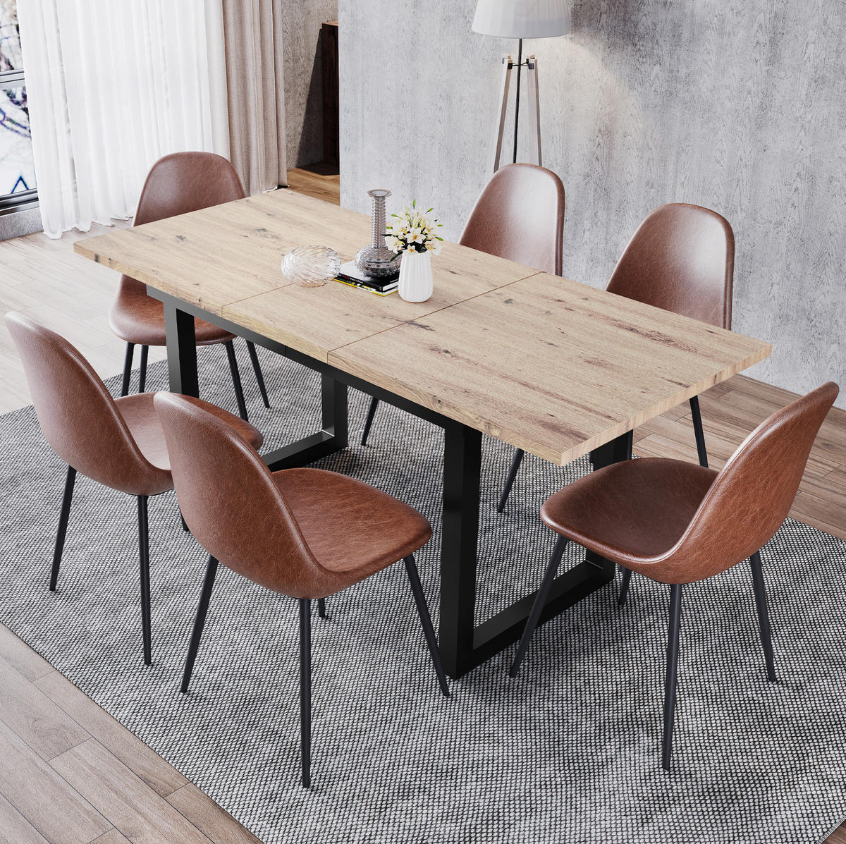 ESSTISCH aus MDF 140/180x80x75 cm Schwarz/Natur ausziehbar im Industriestil mit stabilem Metallgestell - Eichefarben, Holzwerkstoff (180/80/75cm) - Modfu