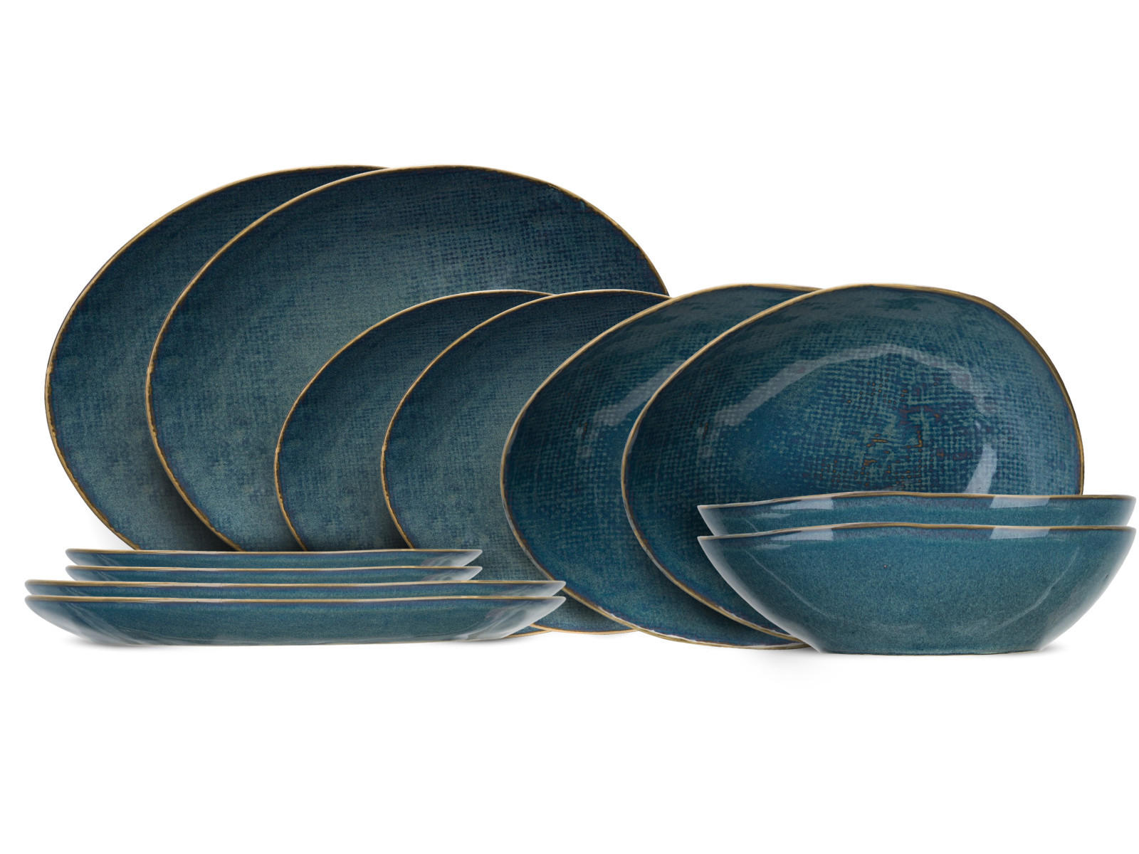 GESCHIRRSET12-TEILIG GESCHIRRSETAicha Blue - 12-teilig / 4 Personen - 6 Speiseteller, 6 FRÜHSTÜCKTELLER und 6 SUPPENTELLER - Blau, Keramik (2/2/1cm) - Cosy & Trendy