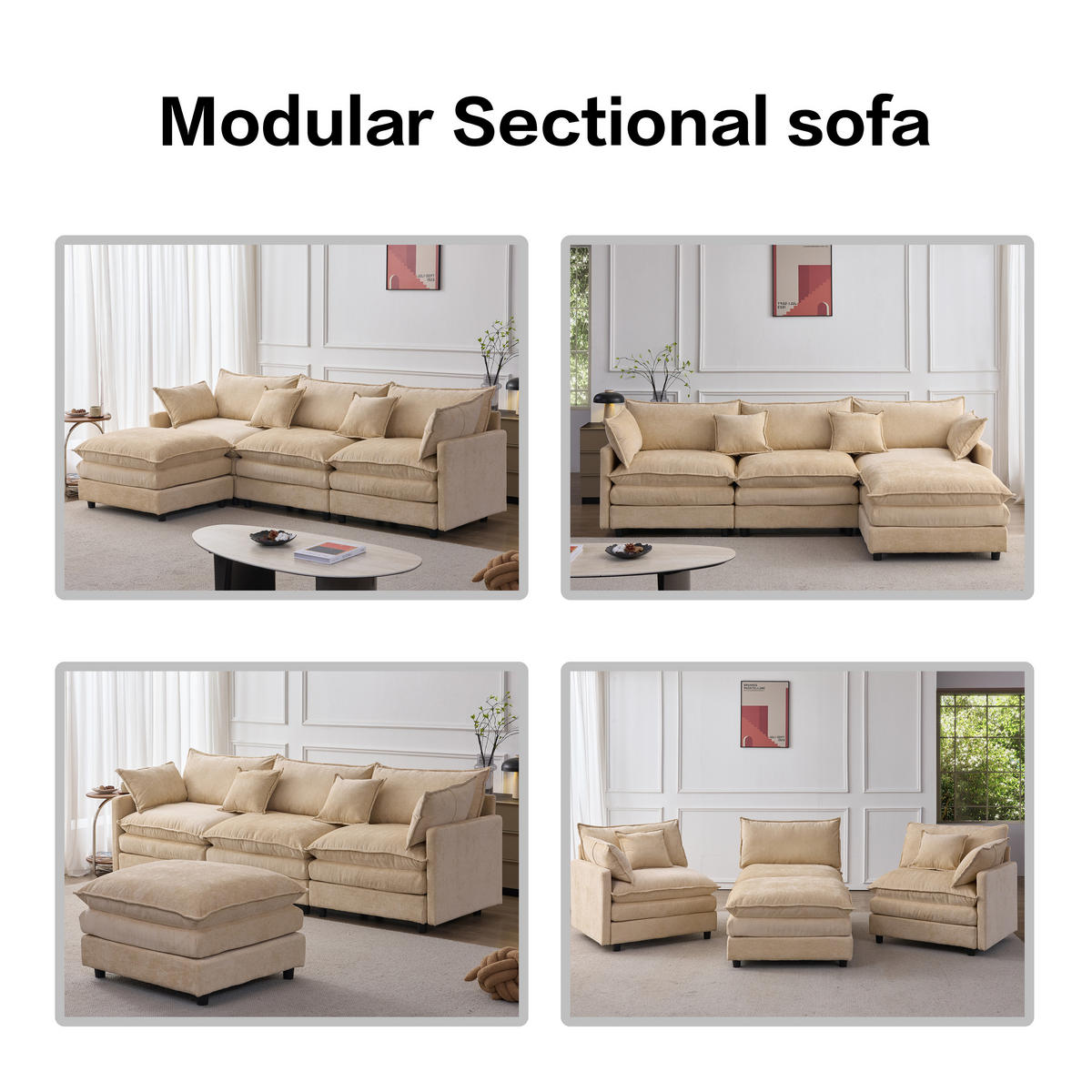 ECKSOFA 267/154/85 cm Leichter Kaffee mit Chaiselongue und Hocker - Cappuccino, Textil (267/154cm) - Oxeza