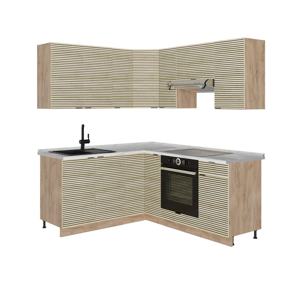 ROHOVÁ KUCHYŇA Fame-Line, Dubový panel/Dub Goldkraft, 190 x 160 cm, AP Marble - farba duba/dub medový, kompozitné drevo (190/206.8/60cm) - Vicco