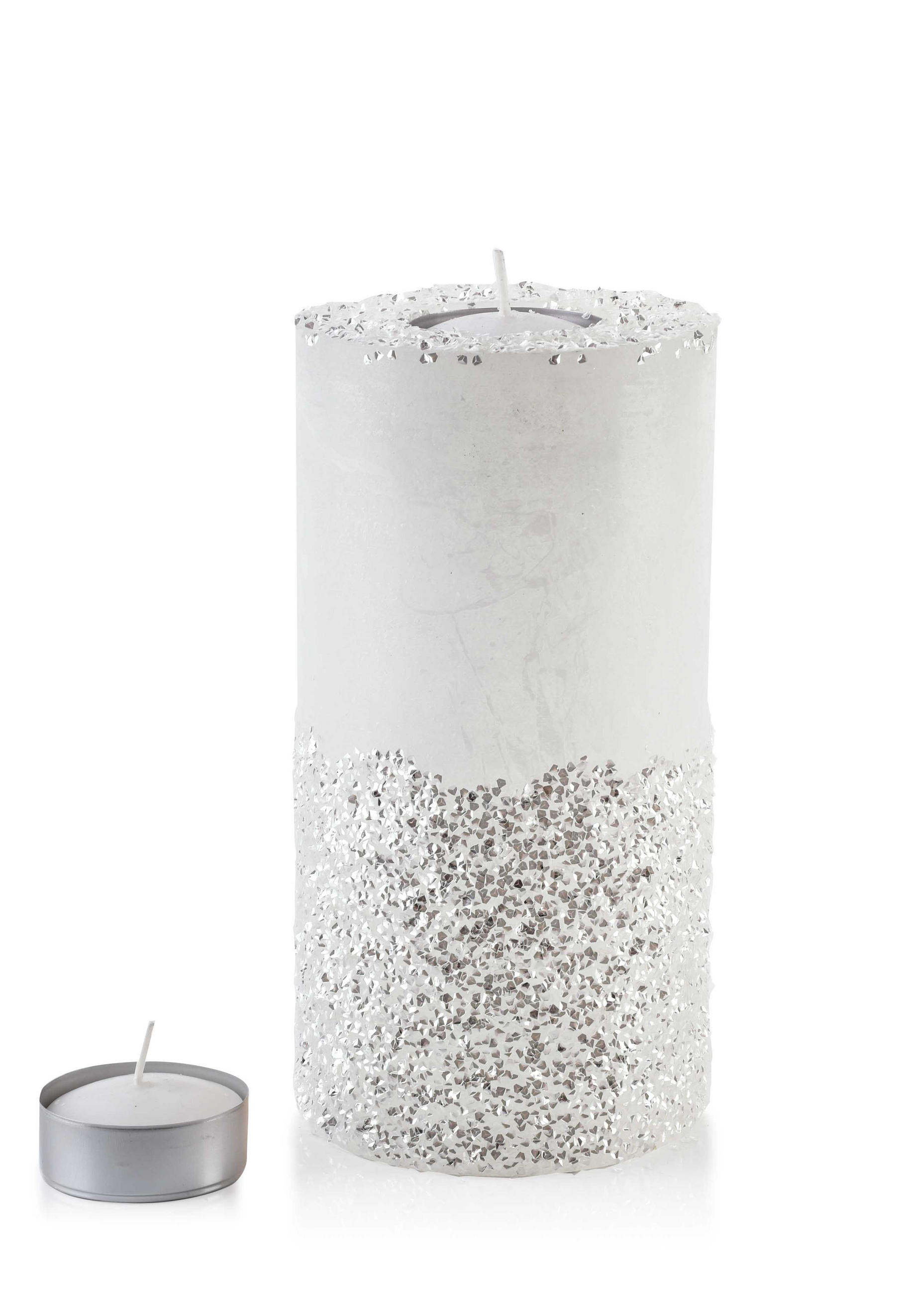 TEELICHTHALTER mit Teelight Basic Weiß 12/12/24 cm Naturmaterial - Weiß, Naturmaterialien (24cm) - Mondex