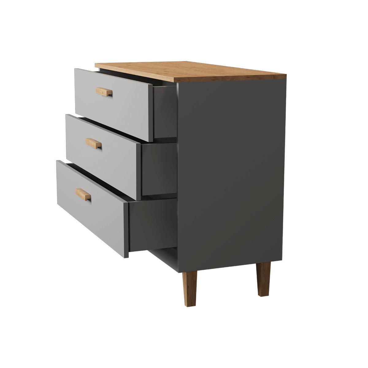 KOMODA Denver Siva - siva, leseni material (100/90/47cm) - Petits-meubles