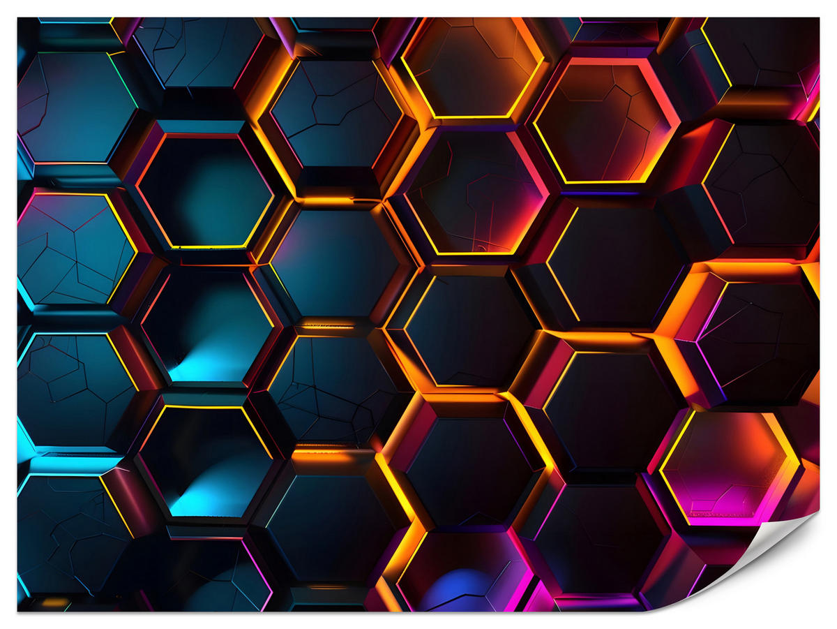 FOTOTAPETE für Jugendzimmer Schwarz Neon Hexagone 400x280 - Gelb/Schwarz, Papier (400/280cm) - Muralo