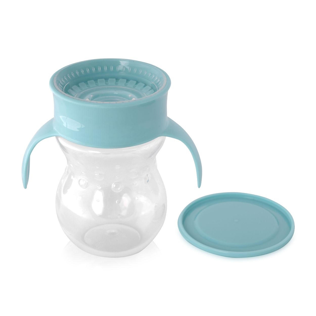 TRINKLERNBECHER 360 Grad 270 ml blau Kunststoff, auslaufsicher, skala, Deckel, Schutzdeckel, Haltegriffe - Blau, Kunststoff (12/12/12cm) - Baby Care