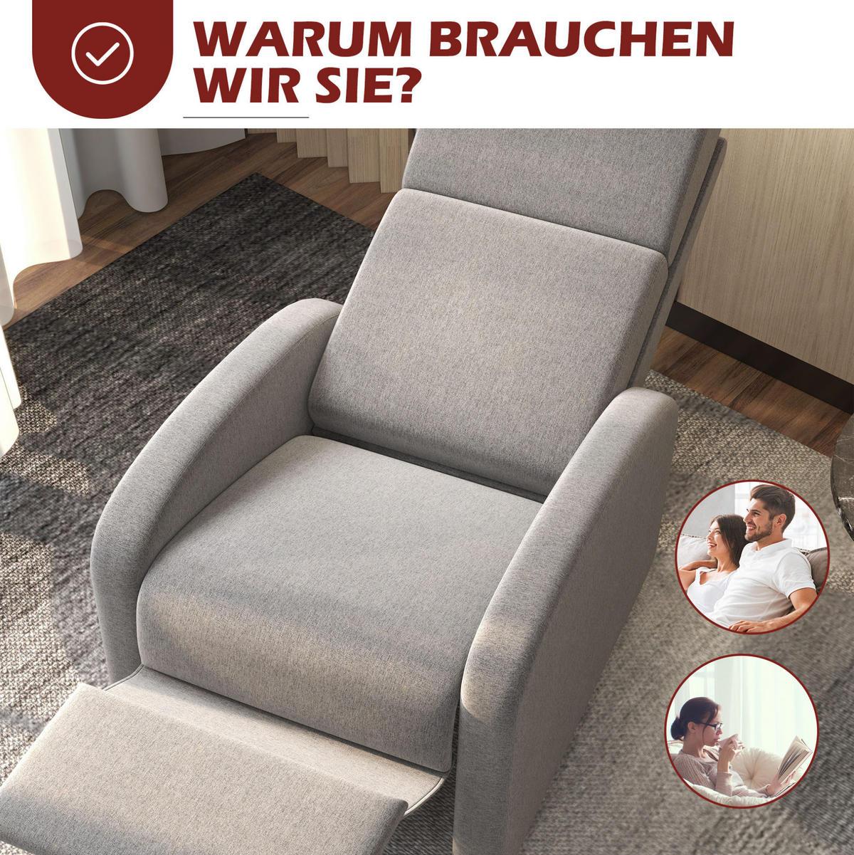 FERNSEHSESSEL in Grau 86x64x102 cm mit Liegefunktion und Fußstütze - Grau, Textil (64/102/86cm) - IVMEU