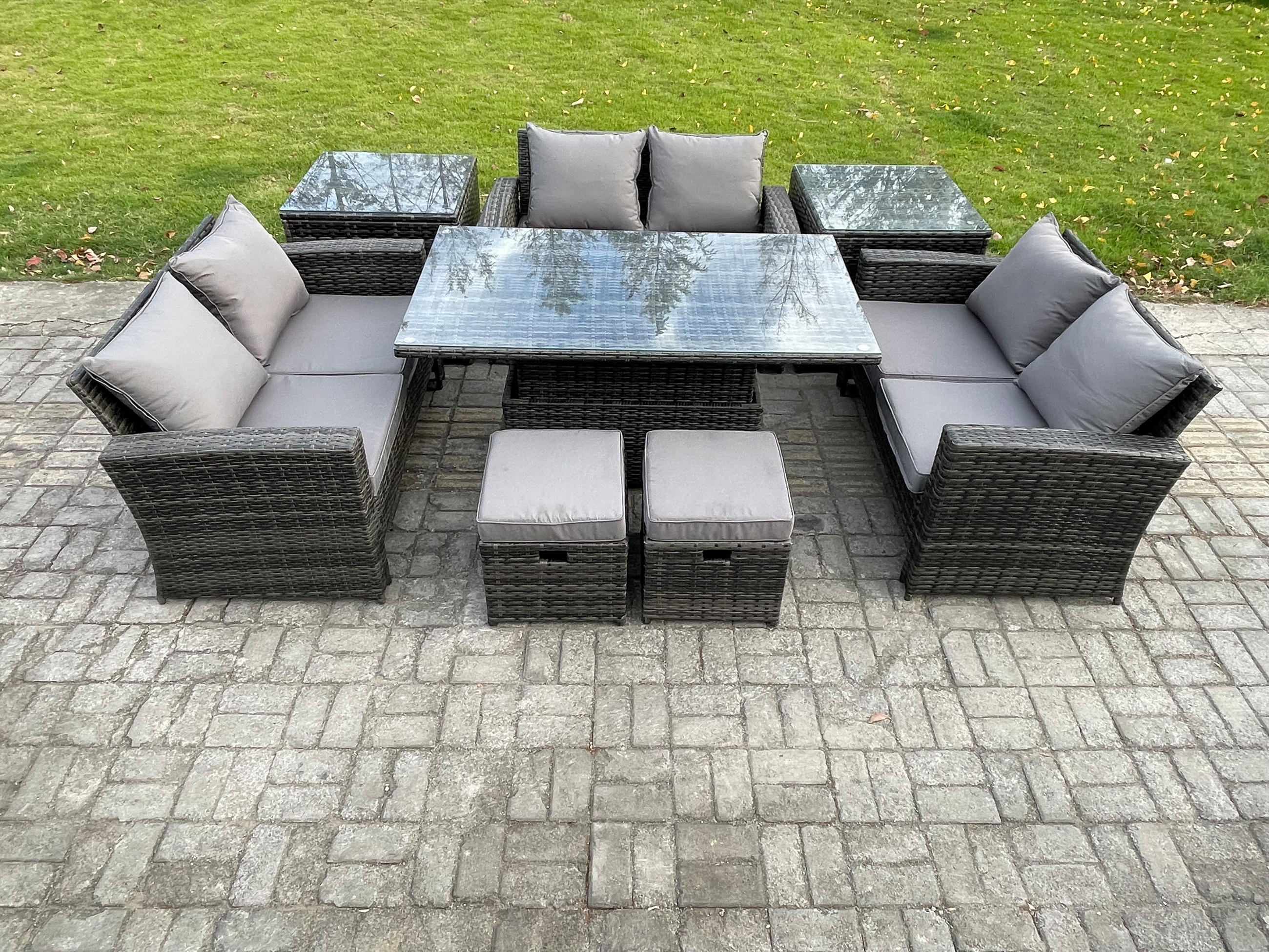 GARTENMÖBEL Set Polyrattan Dunkelgrau 8-Sitzer - Dunkelgrau, Metall - Fimous