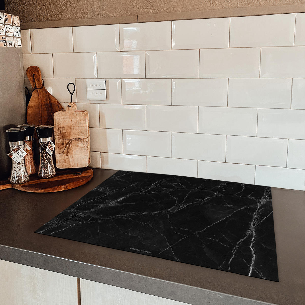 HERDABDECKPLATTE Schwarz - Marmor 65x52 cm - Schwarz, Kunststoff (65/0.2/52cm) - MuchoWow