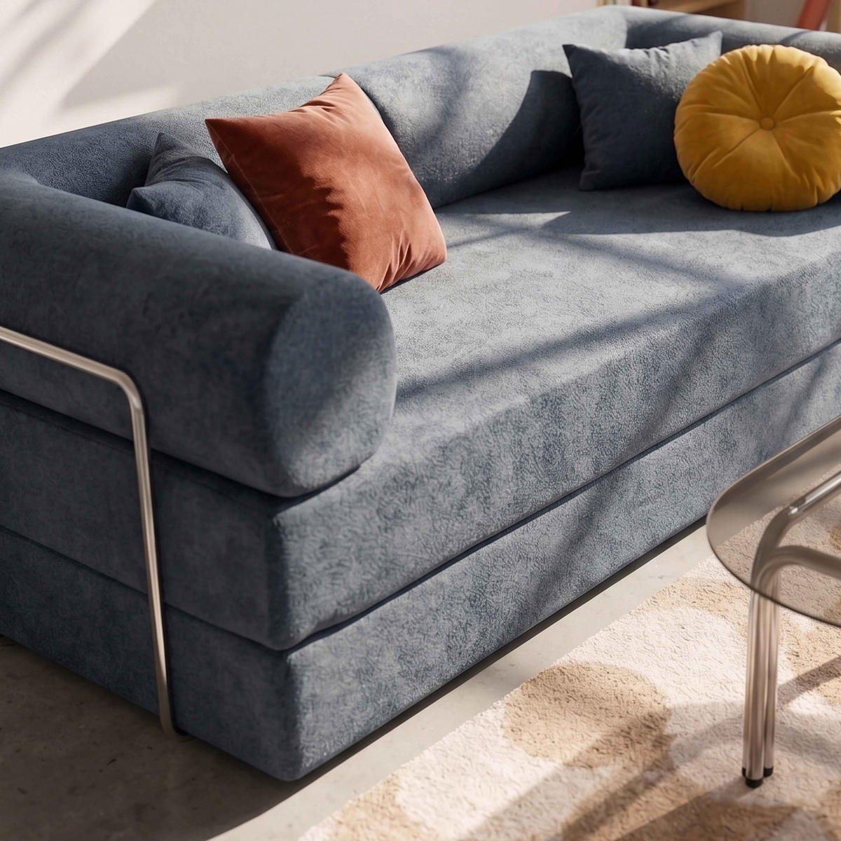 SCHLAFSOFA mit 2 Sitzplätzen, Dunkelblau - Blau, Textil (204/67/102cm) - Oviala
