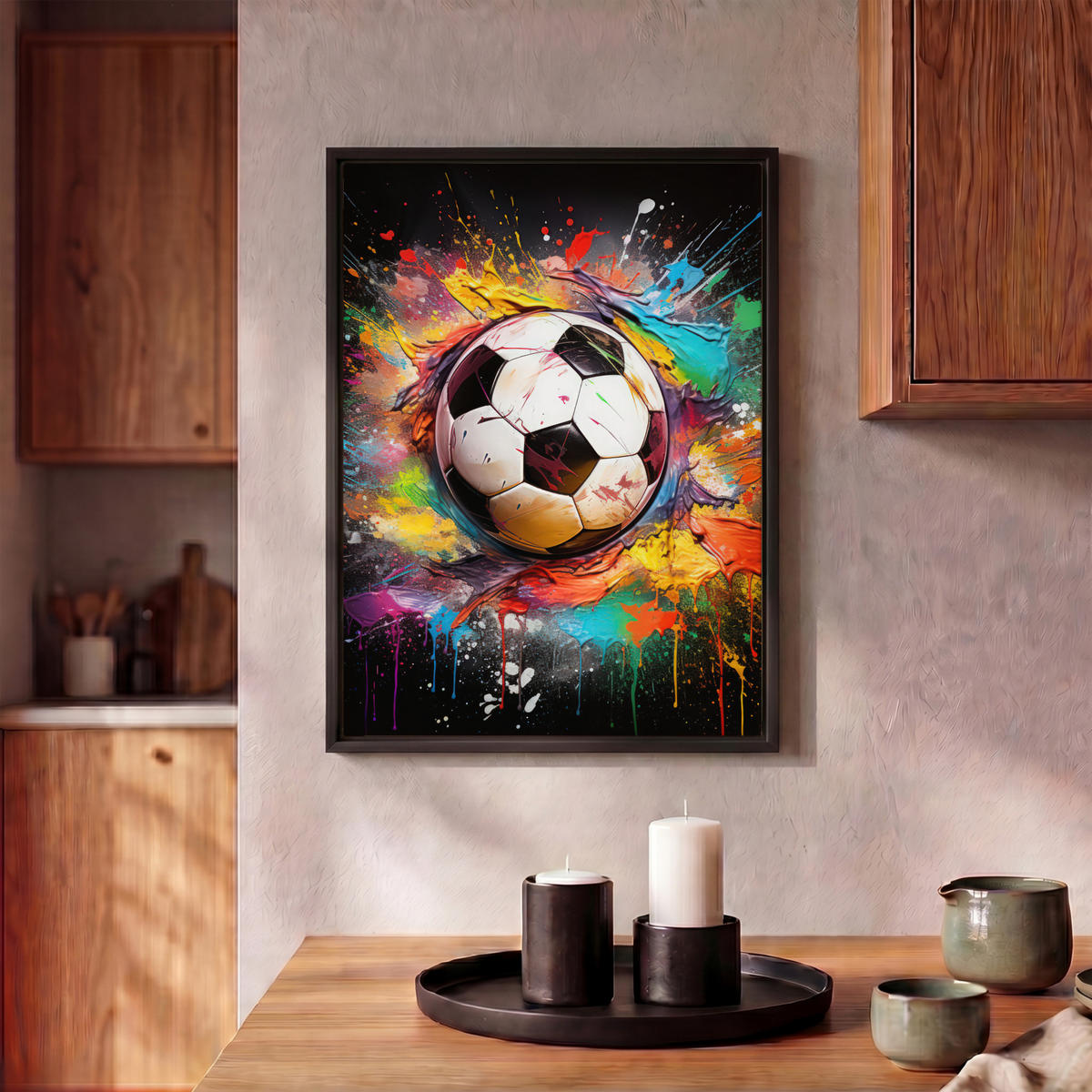 LEINWAND Bilder mit Rahmen - Fußball - Farbe - Farben - Schwarz - Weiß - 30x40 - Weiß, Textil (30/40cm) - MuchoWow