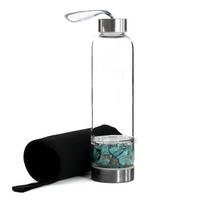 WASSERFLASCHE mit Heilsteinen und Tasche 400ml - Blau, Glas (0.4L) - Intirilife