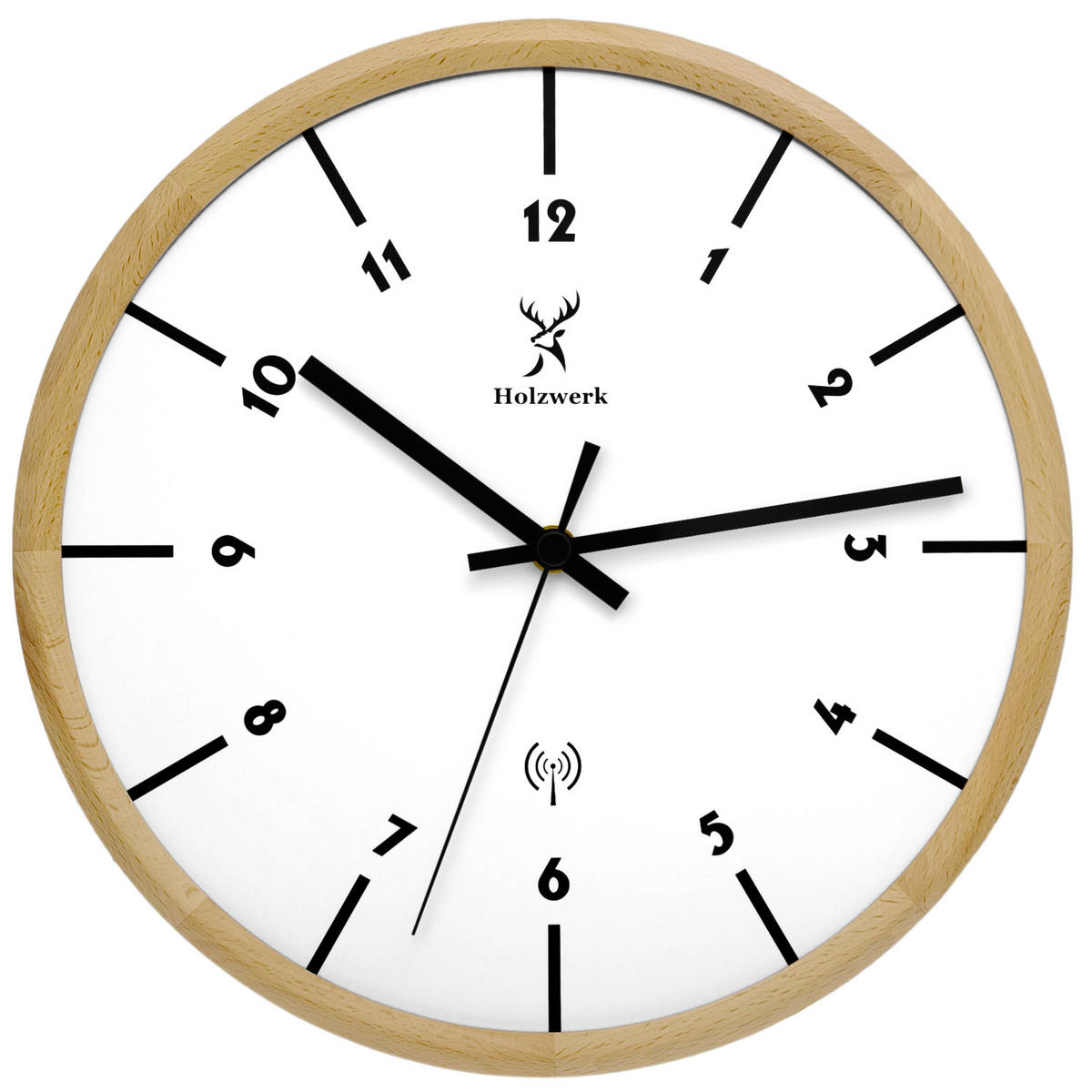 WANDUHR Holz Designer MARBURG (FUNK) Loft Wand Uhr, beige, weiß - Beige/Schwarz, Holz/Metall (32/32/2cm) - Holzwerk