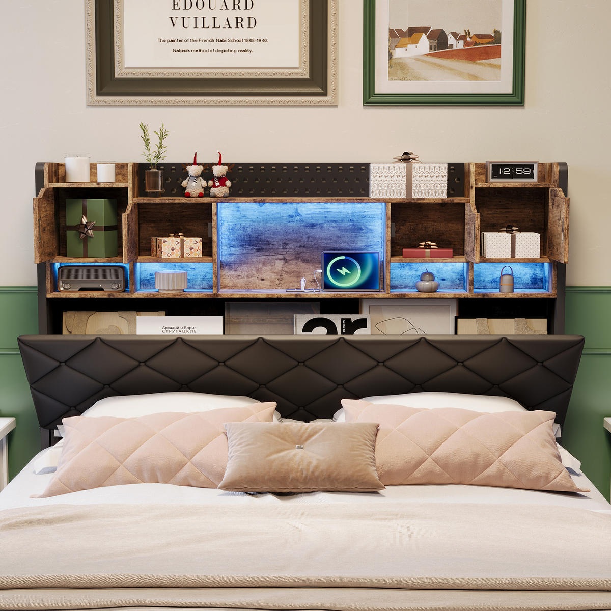 POLSTERBETT 160x200 mit Stauraum,LED-Beleuchtung, Doppelbett Kunstleder Schwarz - Schwarz, Holz (160/200cm) - PARAFTA HOME