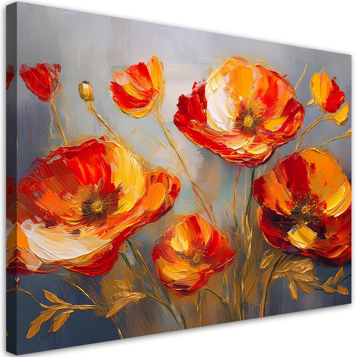 WANDBILD gemalte mohnblumen abstrakt - Orange, Textil (60/40cm) - Feeby