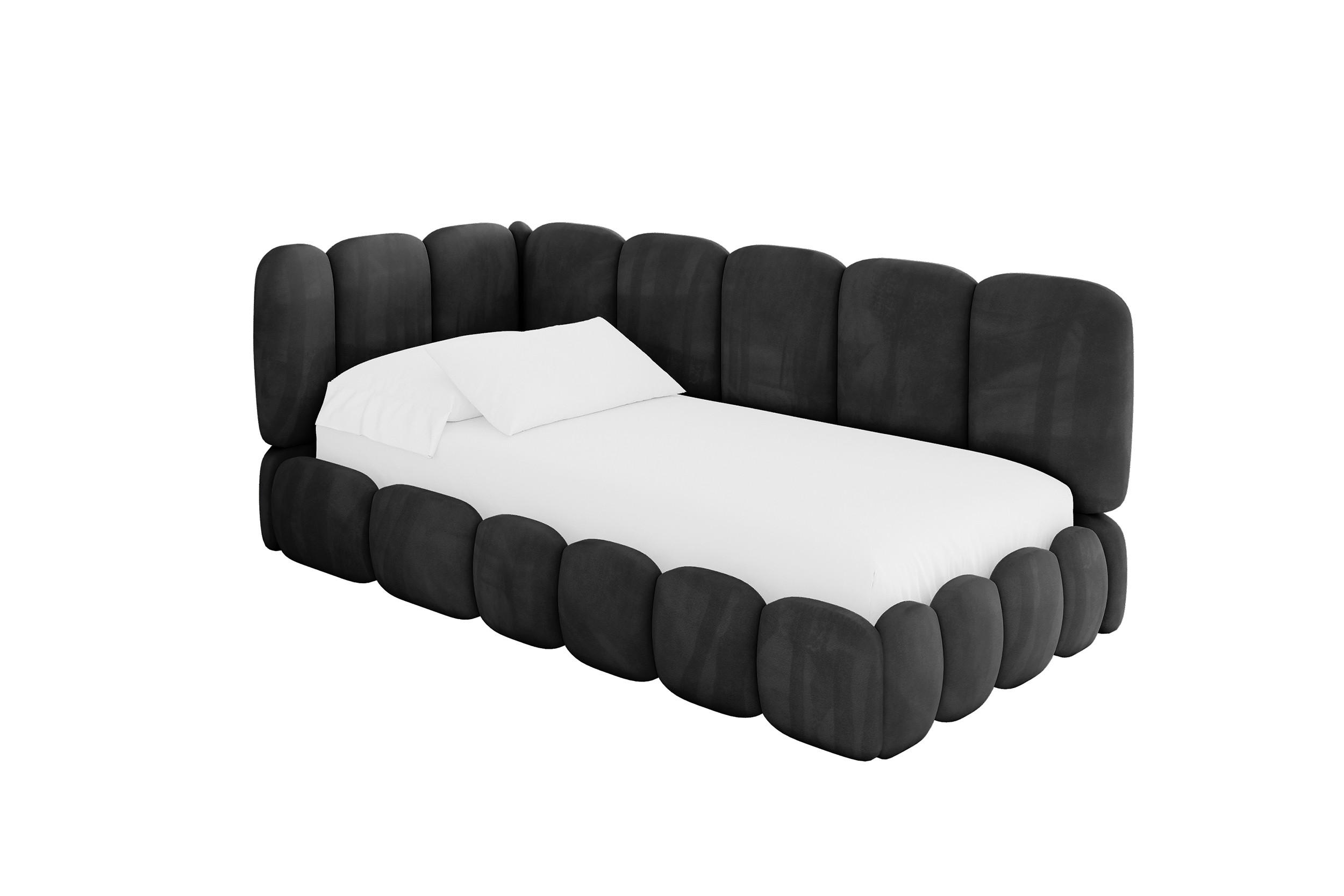 EINZELLBETT Jugendbett mit Bettkasten, Rechts - AVRY 90x200 Schwarz - Anthrazit, Holzwerkstoff/Textil (90/200cm) - ALTDECOR