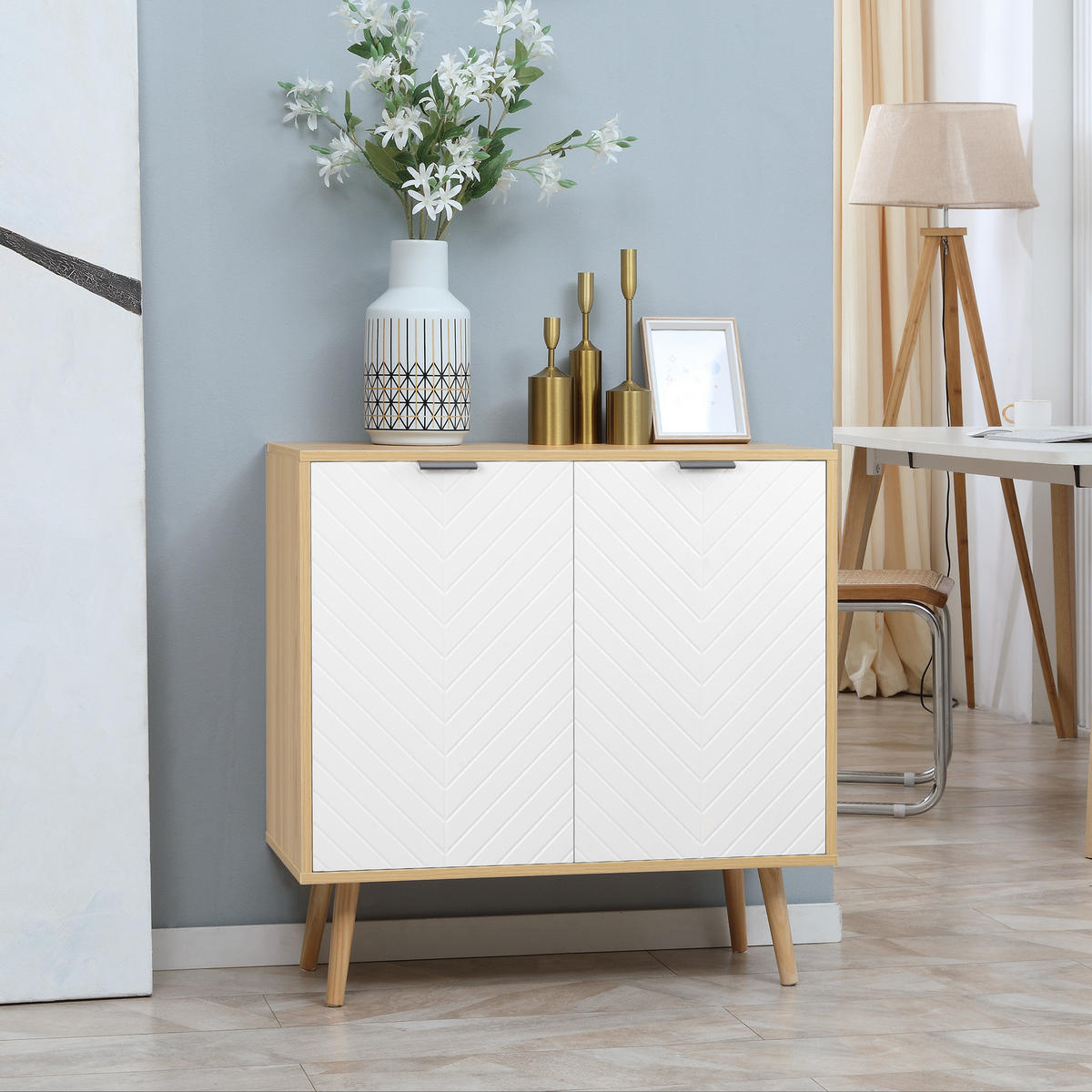 SIDEBOARD DE-11289 2 Türen Weiß/Naturholz - Weiß, Holzwerkstoff (77/77.5/35cm) - ComfortXL