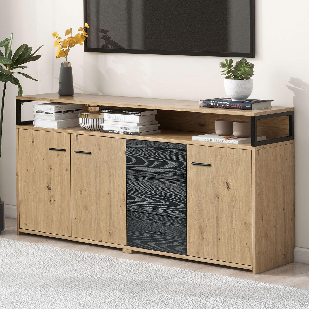 SIDEBOARD Holzeffekt 150/35/75,9 cm - Braun, Holzwerkstoff/Metall (35/75.9/150cm) - Urban Meuble