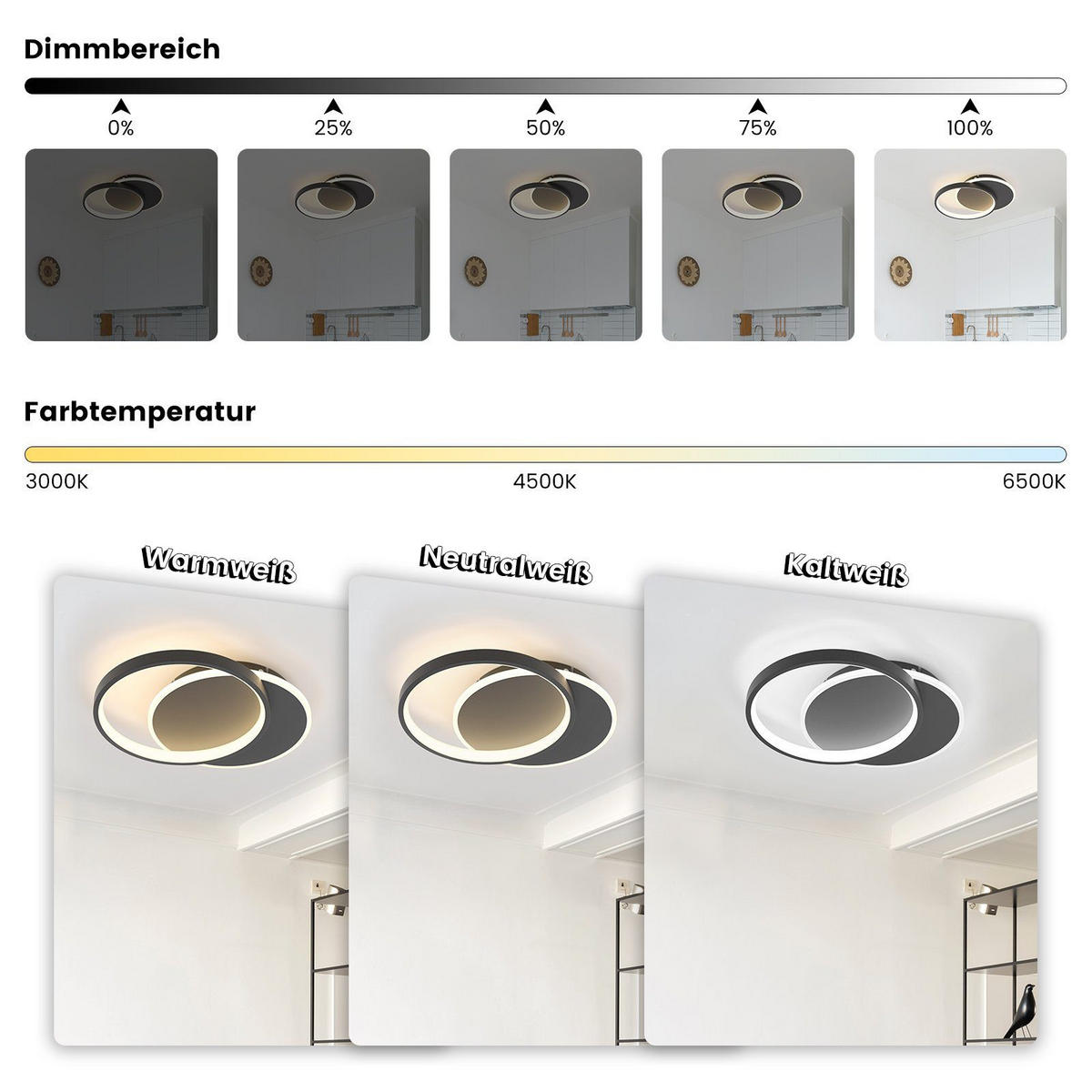 LED-DECKENLEUCHTE Gemini 41/30/6 cm - Schwarz, Metall (41/30/6cm) - Nettlife
