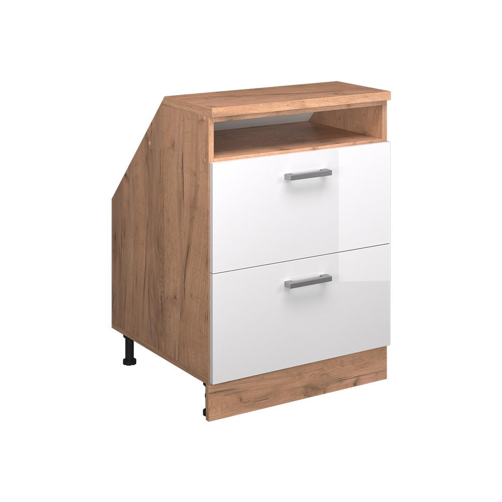 KÖKSSKÅP FÖR SLUTTANDE TAK R-Line Vit högblank 60 cm med 2 lådor, skåpstomme 60 cm djup Vit högglans, Honungsek 83.8/60/60 cm