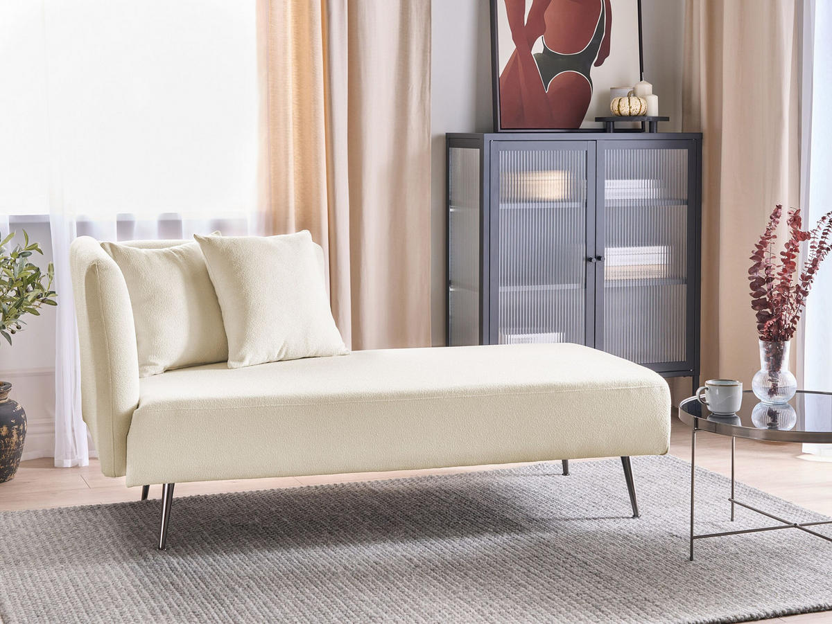 CHAISELONGUE Bouclé cremeweiß linksseitig Riom - Schwarz/Weiß, Textil (156/75/77cm) - Beliani