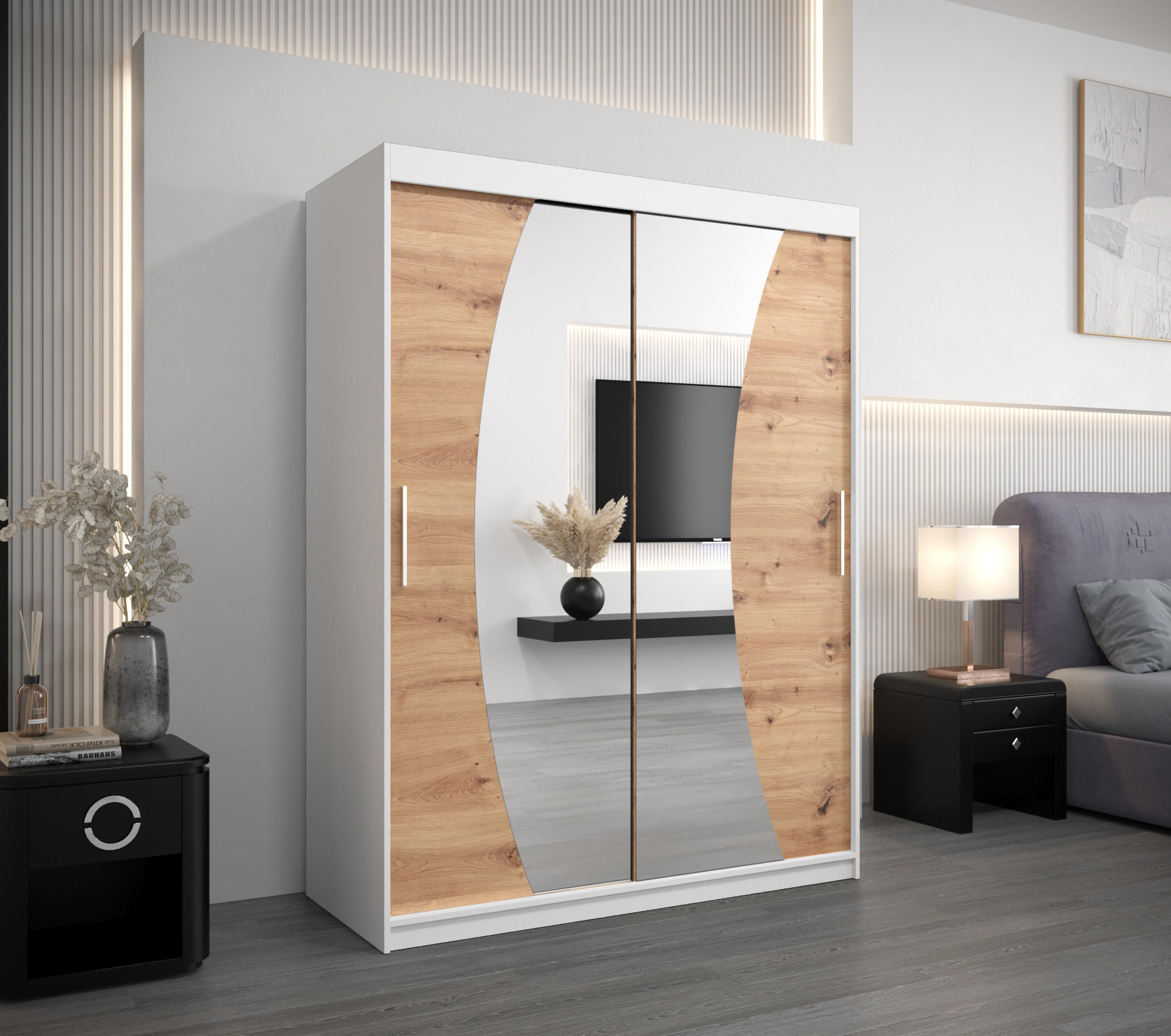 SCHWEBETÜRENSCHRANK 200/150/62 2-türig - Silberfarben/Eiche Artisan, Holz/Kunststoff (150/200/62cm) - Abiks Möbel