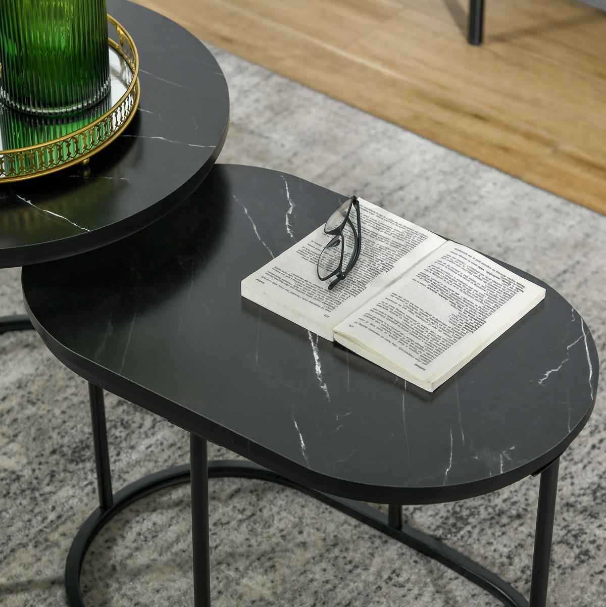 COUCHTISCH Ø50/50.5 cm und 60/36/43.5 cm schwarz aus Stahl und MDF stapelbar - Schwarz, Metall (50/50/50.5cm) - OKMYHOME