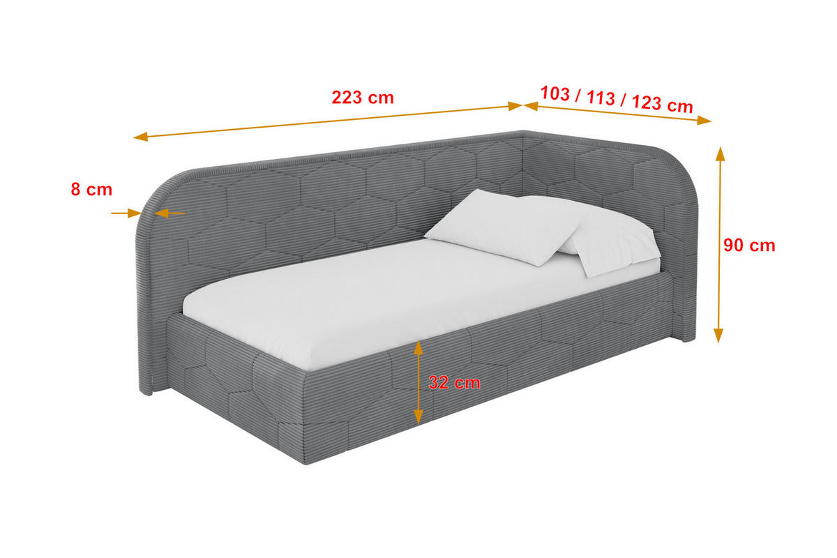 EINZELLBETT Jugendbett mit Bettkasten und Matratze H3/H4, Links - JAXY 90x200 Dunkelgrau - Graphitfarben, Holzwerkstoff/Textil (90/200cm) - ALTDECOR