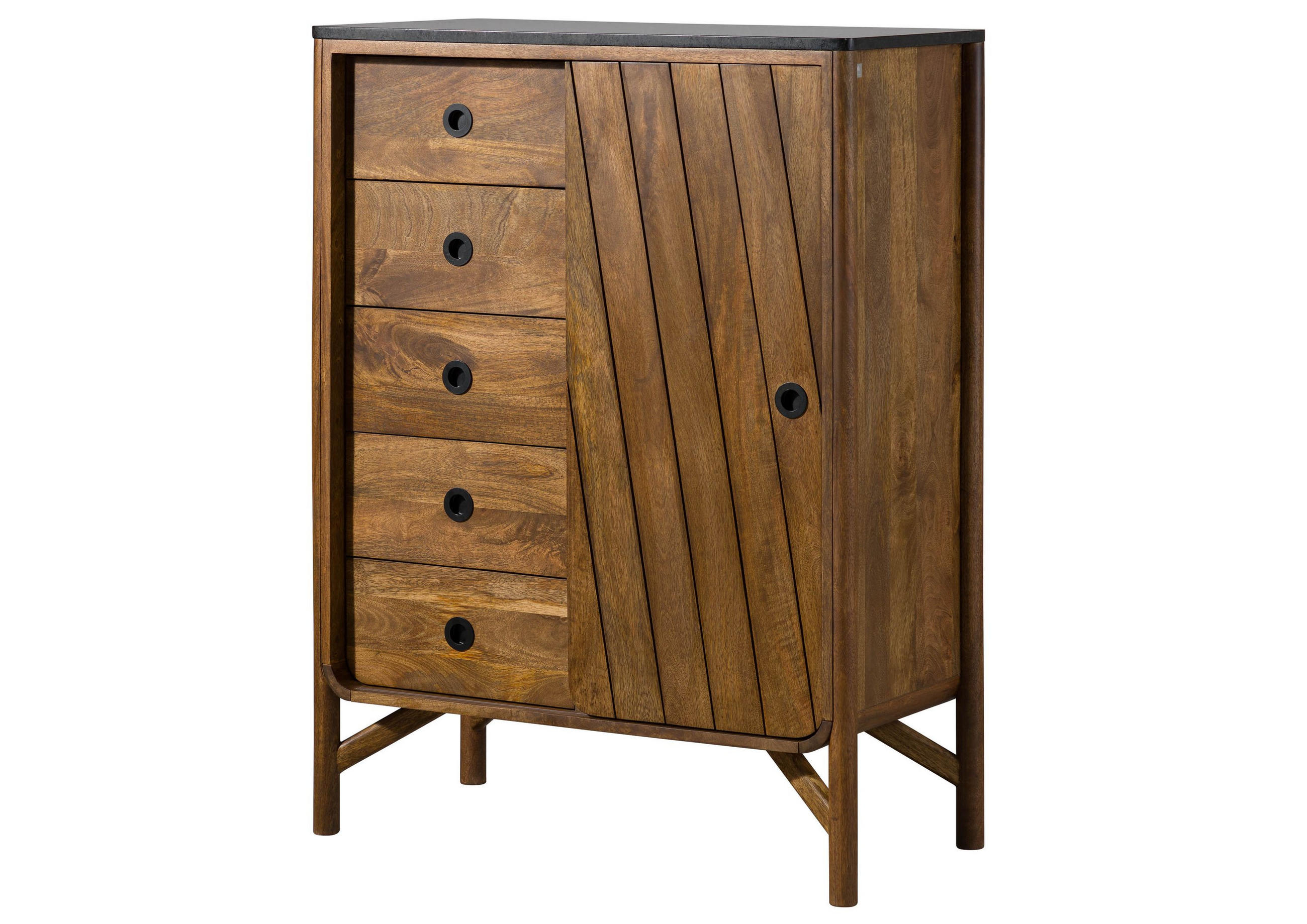KOMMODE Mango 90x45x120 braun geölt / dunkler Granit LOS ANGELES #110 - Braun, Holz (90/120/45cm) - Massivmoebel24