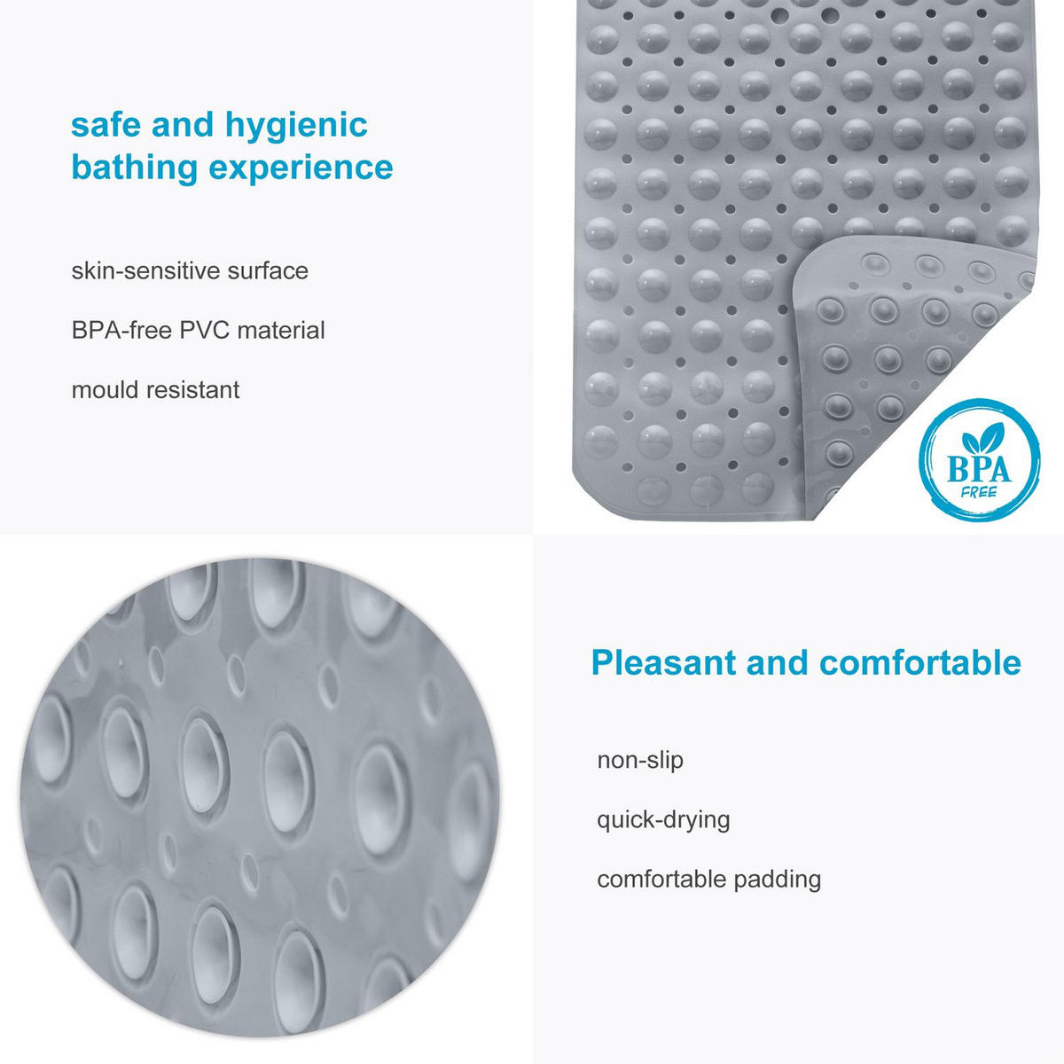 DUSCHMATTE Badewannenmatte 100/40 cm - Grau, Kunststoff (40/100cm) - Intirilife