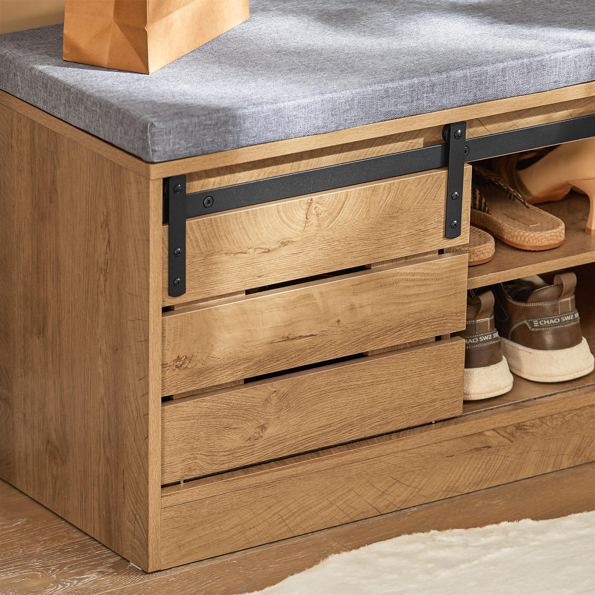 SCHUHBANK Natur - Braun, Holzwerkstoff (80/48/35cm) - SoBuy