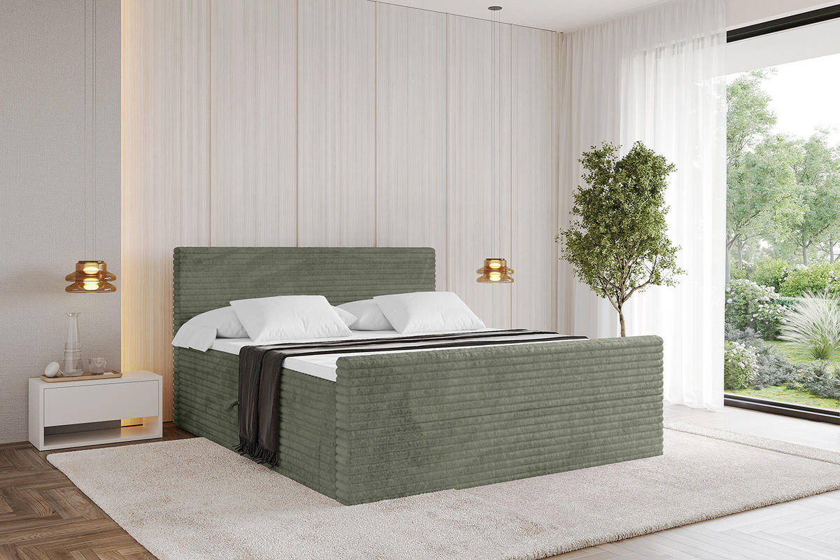 BOXBETT mit Matratze H4 und Lattenrost - TOLO-Z-v1 - 200x200 Cord - Olive - Olivgrün, Holzwerkstoff (200/200cm)
