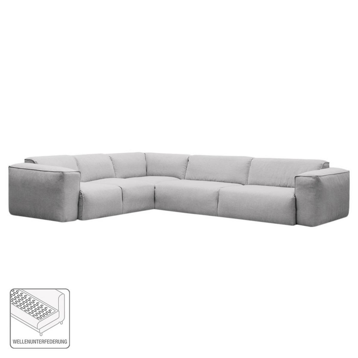 ECKSOFA mit Rundecke - Hellgrau/Schwarz, Kunststoff/Textil (325/260cm) - home24