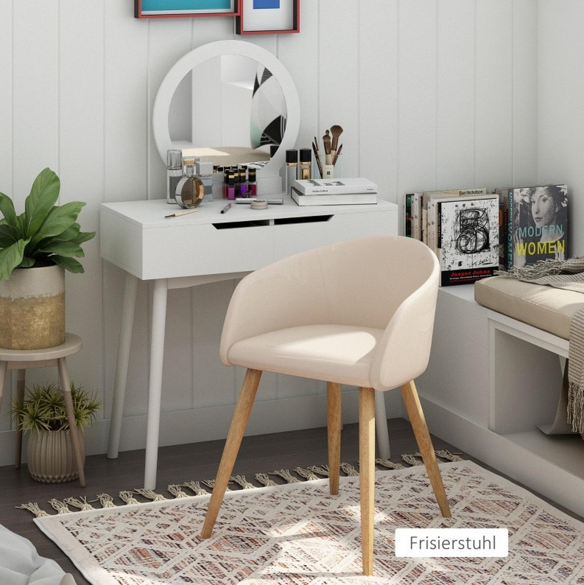 ESSSTUHL 2er-Set mit Polsterung 55 x 56 x 74 cm Beige - Beige, Metall (55/74/56cm) - Meubliv