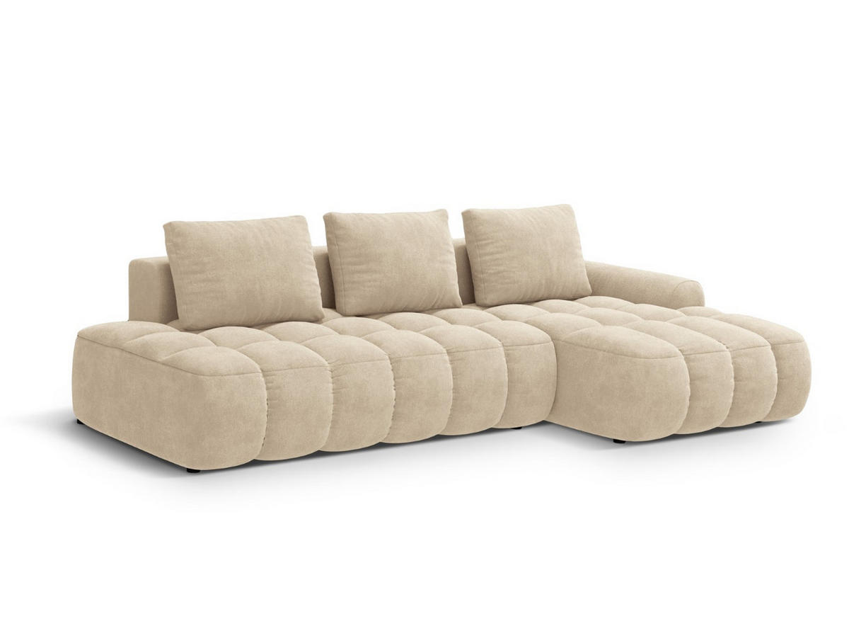 AUSKLAPPBARES-ECKSOFA rechts mit Container Linz aus Samt leichtes beige 3 Sitzplätze - Creme, Textil (142/275cm) - Cosmopolitan Design