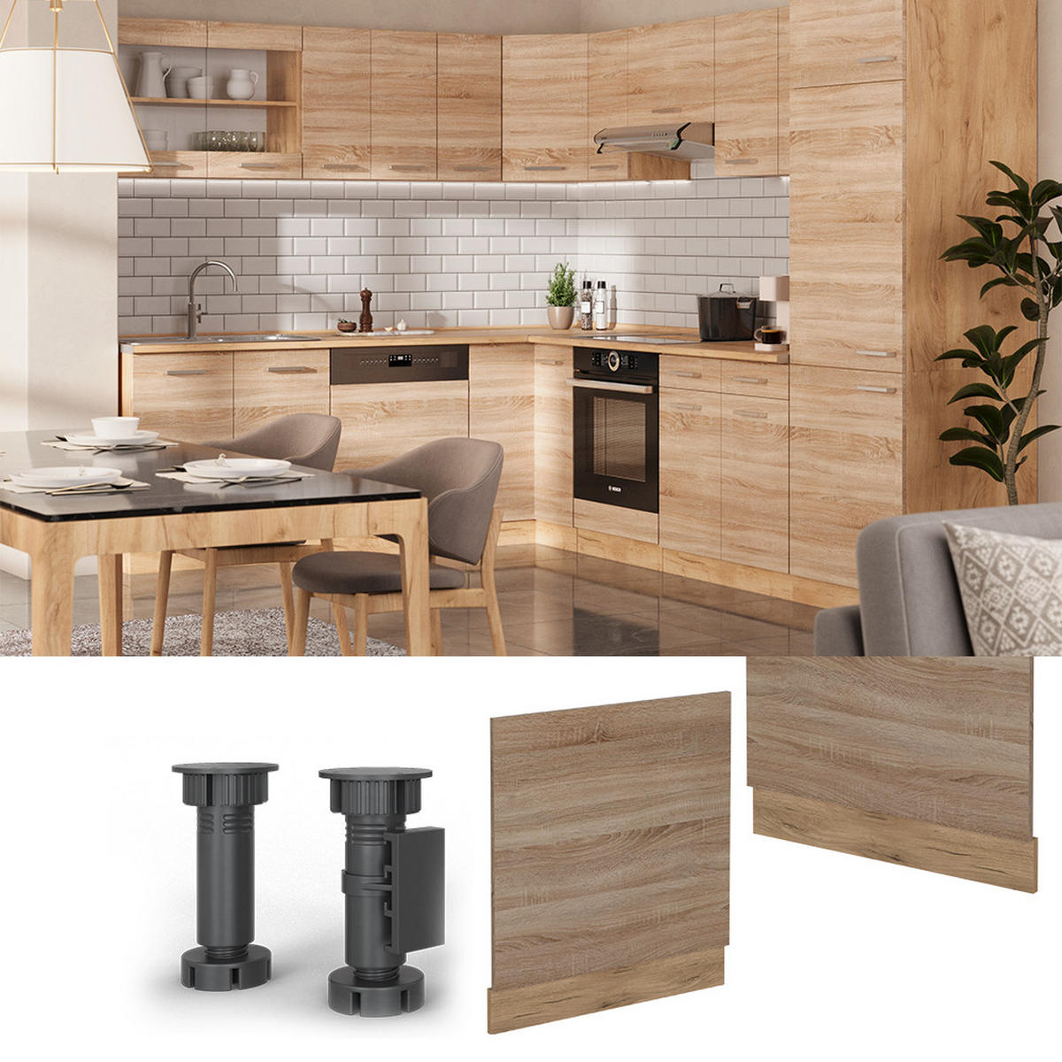 GESCHIRRSPÜLBLENDE R-Line Sonoma 60 cm , AP Anthrazit - Honigeiche/Eiche Wotan, Holzwerkstoff (60/57.2/1.6cm) - Vicco