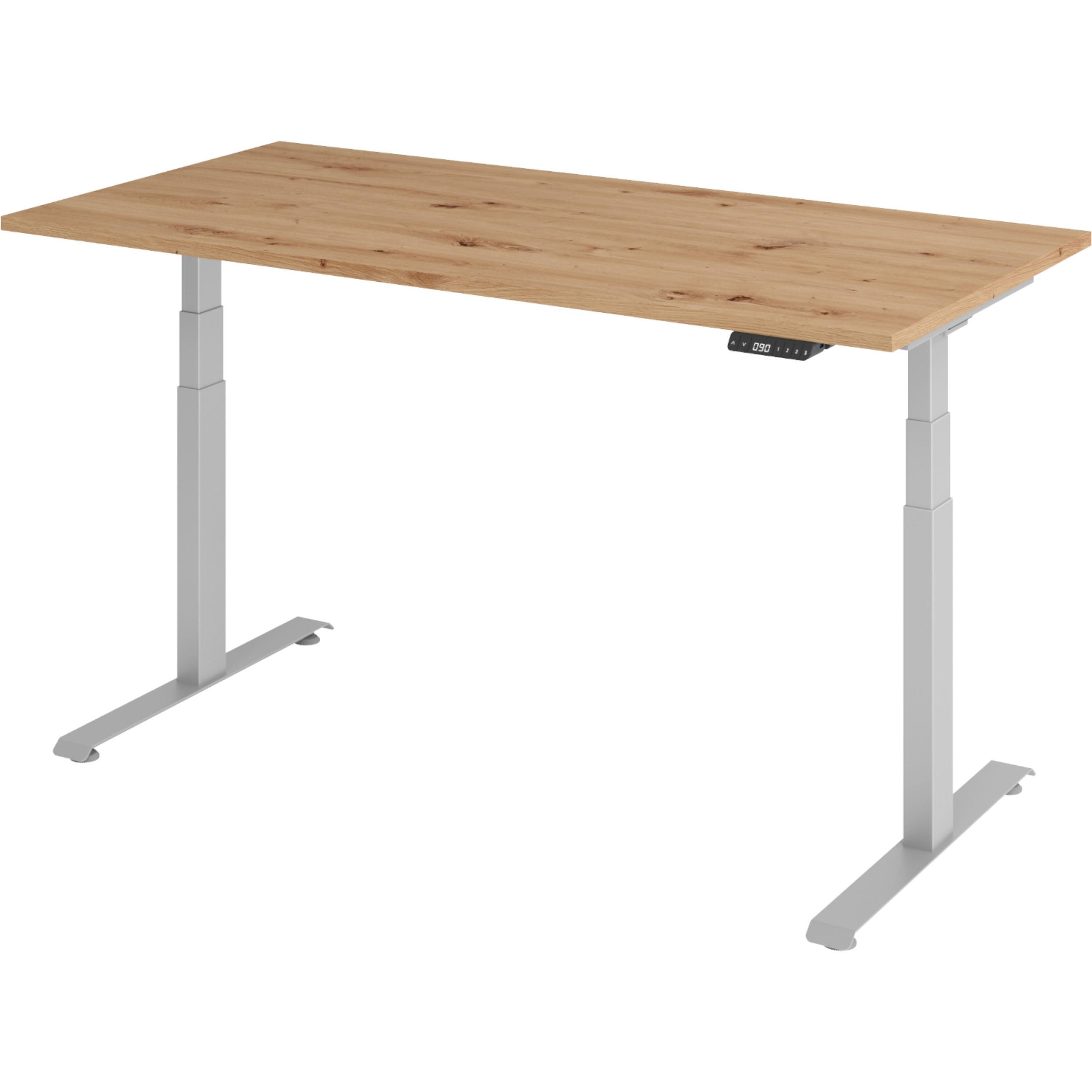 SCHREIBTISCH elektrisch 80/160/74 cm in Wildeiche/Silberfarben - Wildeiche/Silberfarben, Holzwerkstoff (80/160/74cm) - bümö