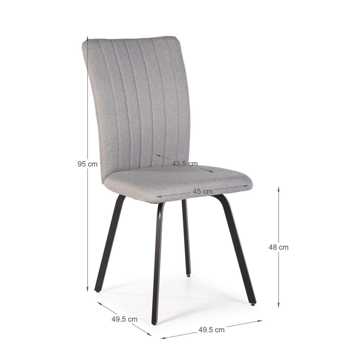 STÜHLEN (Set aus 4) aus stoff mit schwarzen metallbeinen - pretty 45,5/57/48 cm - Grau, Textil (57/48/45.5cm) - Calicosy
