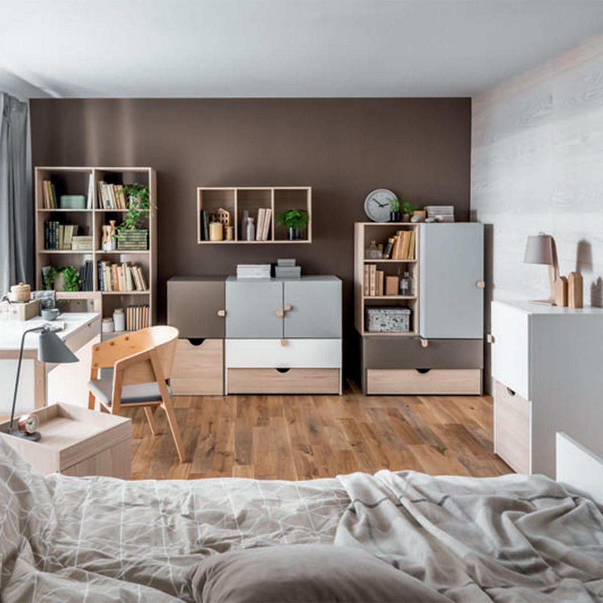 GRAUE Kommode mit 2 Schubladen und Holzgriffen - Stige - Grau, Holzwerkstoff (49/47/56.3cm) - Calicosy