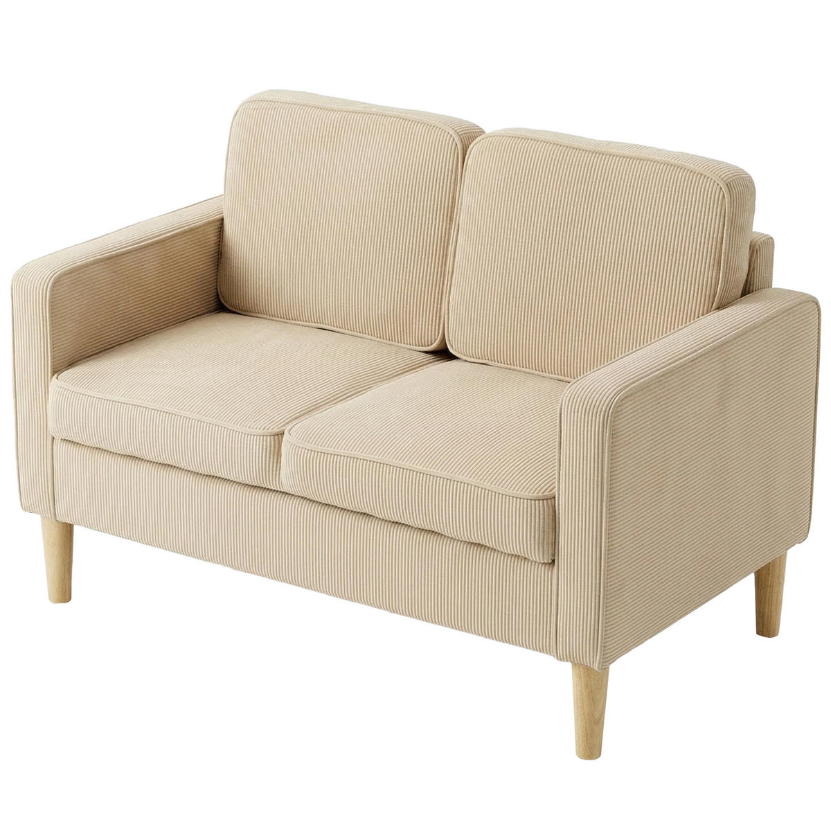 2-SITZER-SOFA DE-06610 mit Stauraum, 2 Wurfkissen, Corduroy, Massivholzfüße Beige - Beige, Holz/Textil (117/79/63cm) - ComfortXL