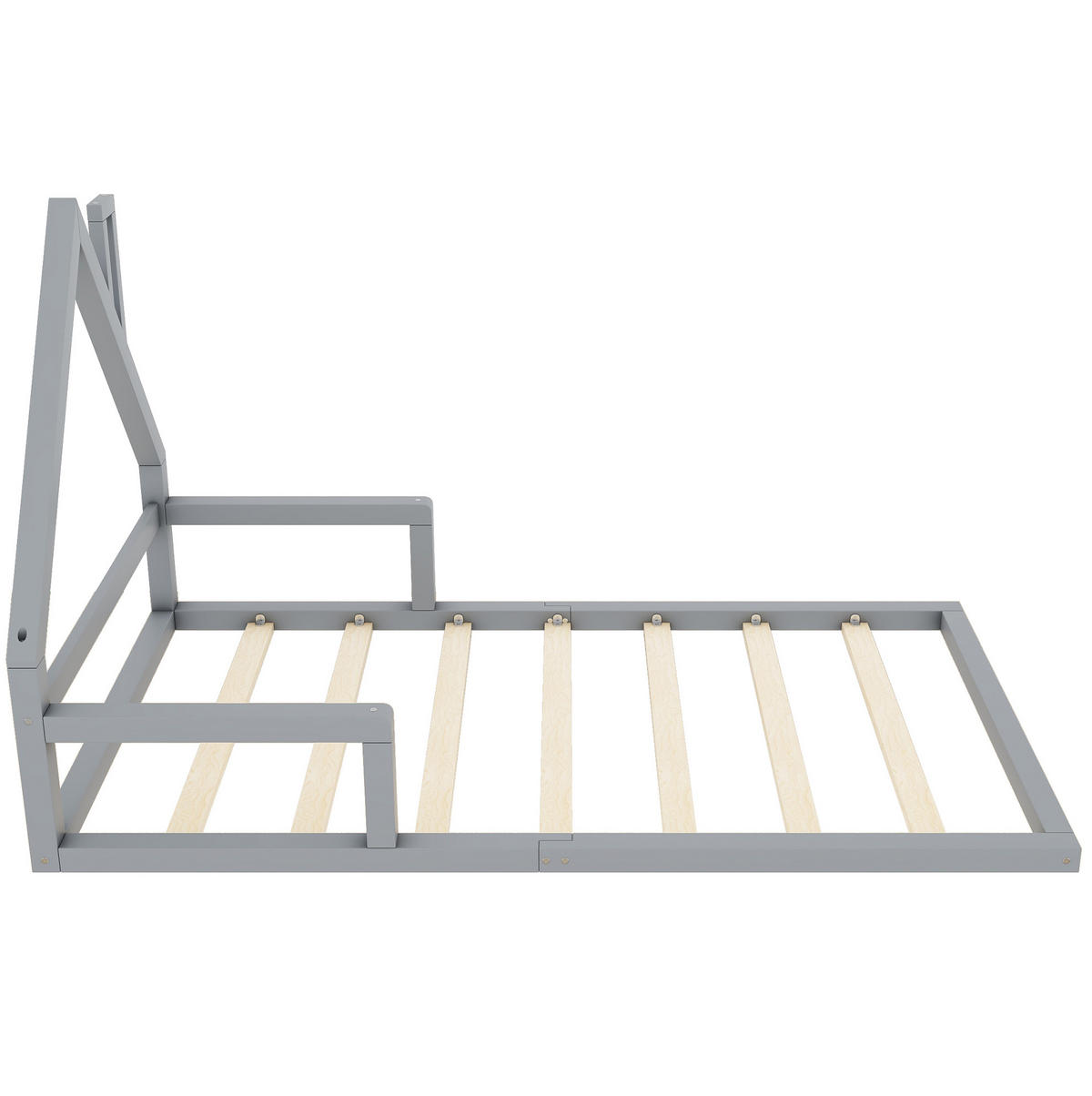 KINDERBETT aus massivem Kiefernholz und MDF 90x200 cm Grau in Hausform, pflegeleicht und stabil - Grau, Holzwerkstoff (90/200cm) - Modfu