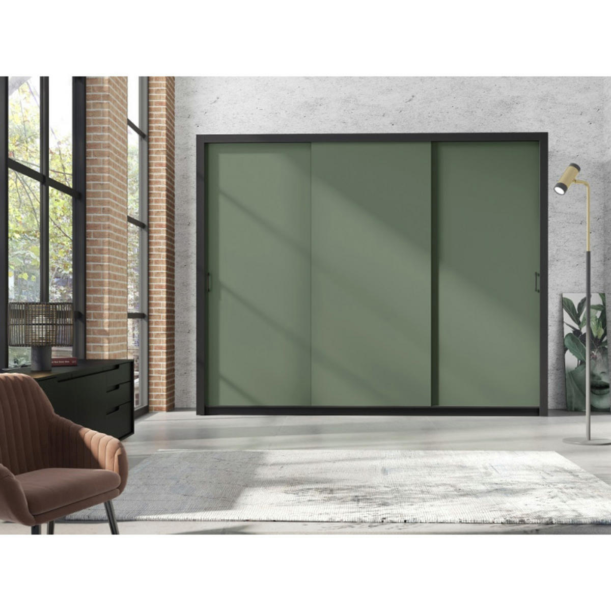 SCHIEBETÜRENSCHRANK - Kleiderschrank Sahara - 250 - Grün - Schwarz/Grün, Holzwerkstoff (255/206/60cm) - Möblo