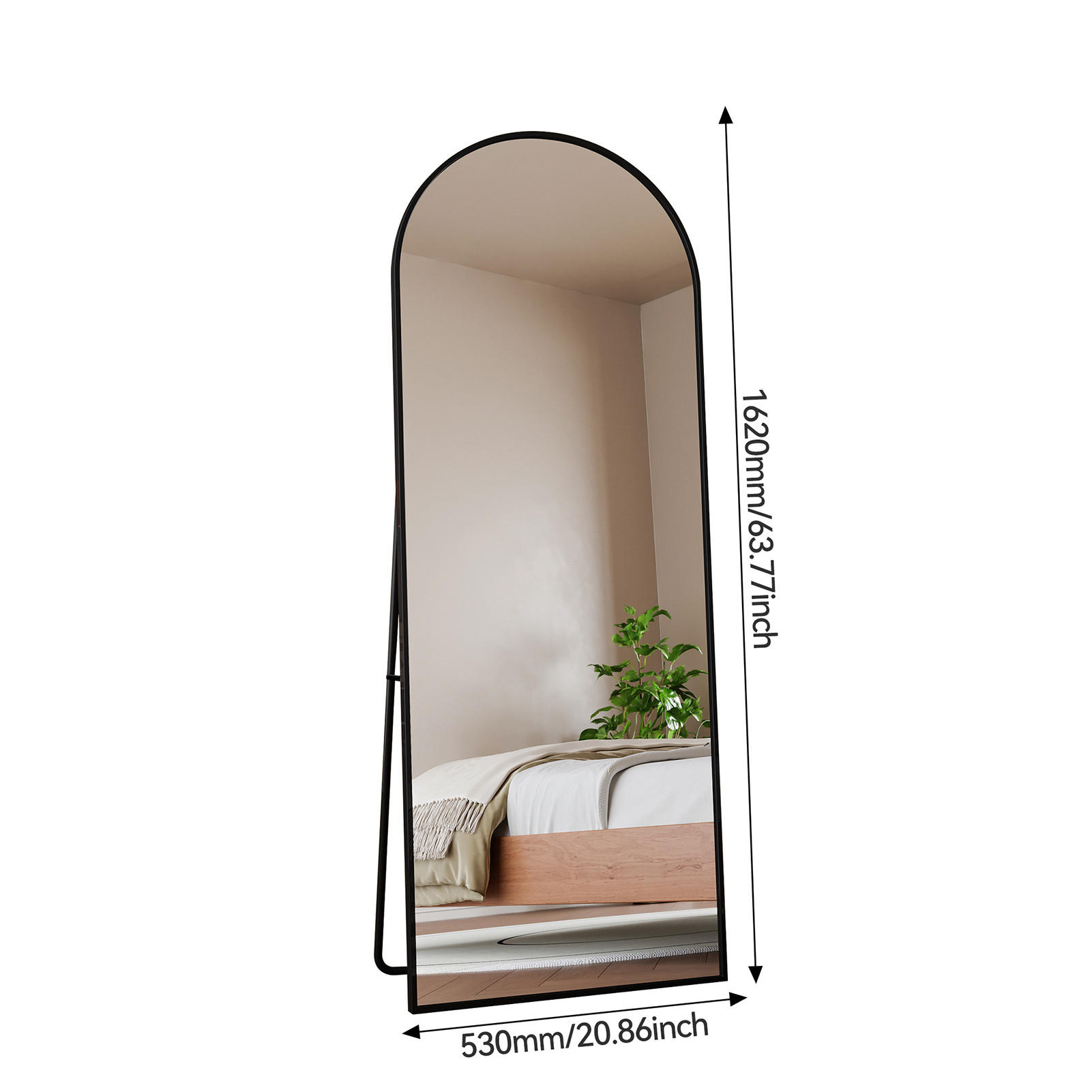 STANDSPIEGEL 162 × 53 cm, schwarzer, gewölbter Spiegel, Rahmen aus Aluminiumlegierung - Schwarz, Glas/Metall (53/162/3cm) - WoodenAura