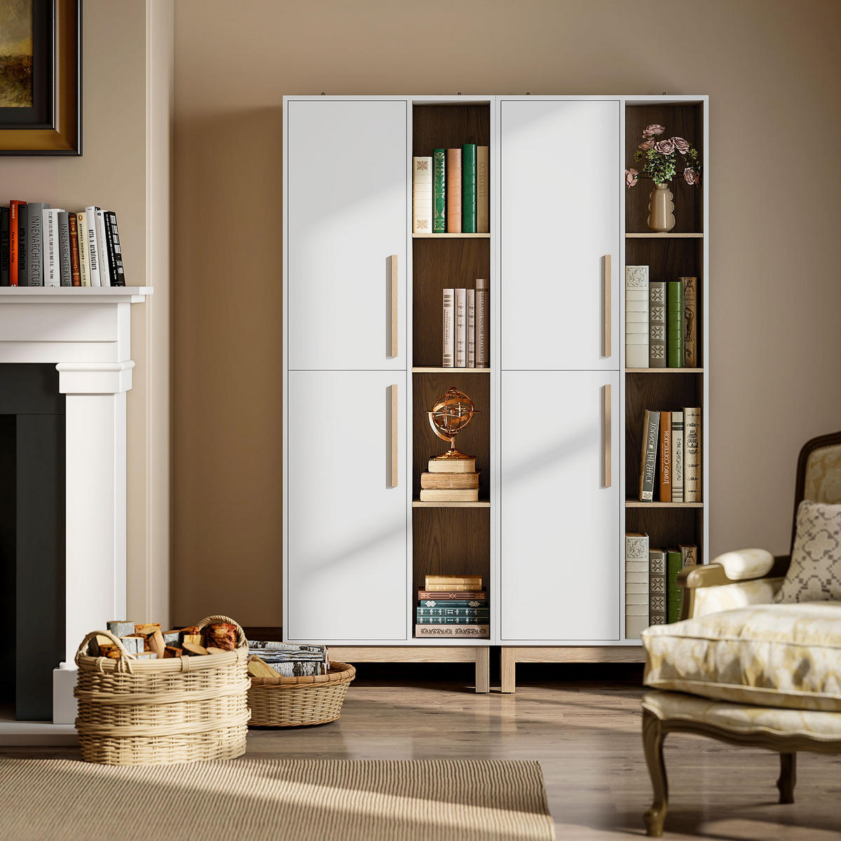 BÜCHERREGAL DE-08520 4 offene Regale & 2 Schränke Weiß - Weiß, Holzwerkstoff (35/176/62.5cm) - ComfortXL