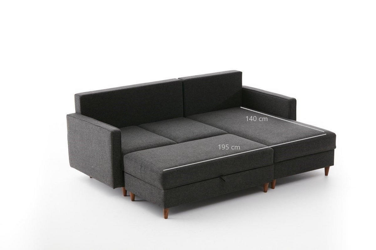ECKSOFA mit Hocker, Schlaffläche - Anthrazit/Walnussfarben, Holz/Kunststoff (155/210cm) - myHomelando