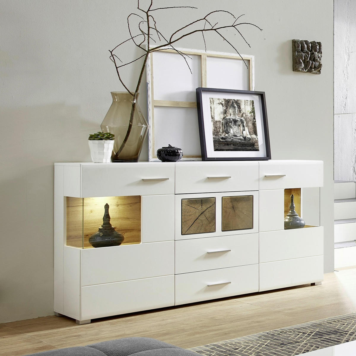 SIDEBOARD Fun Plus Weiß/Eichefarben - Weiß, Holzwerkstoff (170/94/42cm) - Mömax