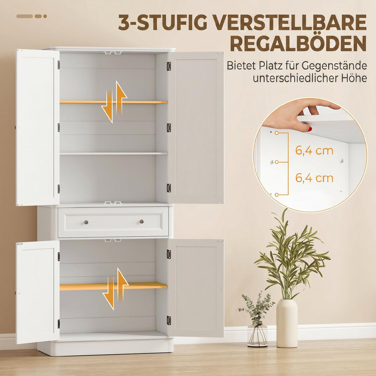 KÜCHENSCHRANK MDF Weiß - Weiß, Holzwerkstoff (39.5/186.4/80cm) - HOMCOM