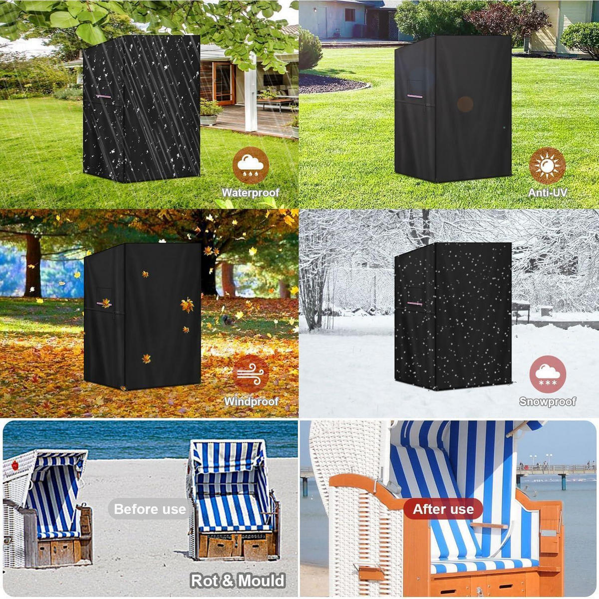 STRANDKORB Schutzhülle 100x90x155/140cm Wasserdicht 420D Oxford - Schwarz, Textil (1/1/1cm)